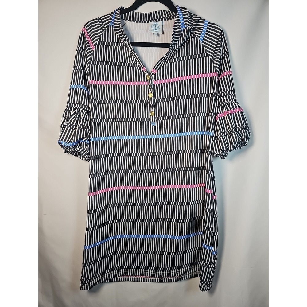 Tracy‎ Negoshian Shift Dress-3/4 Sleeve-Black White Pink Blue-XS